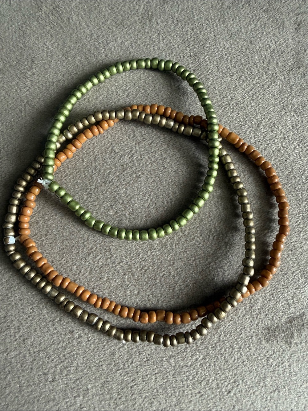 Multi-Strand Green, Brown & Metallic Beaded Bracelet